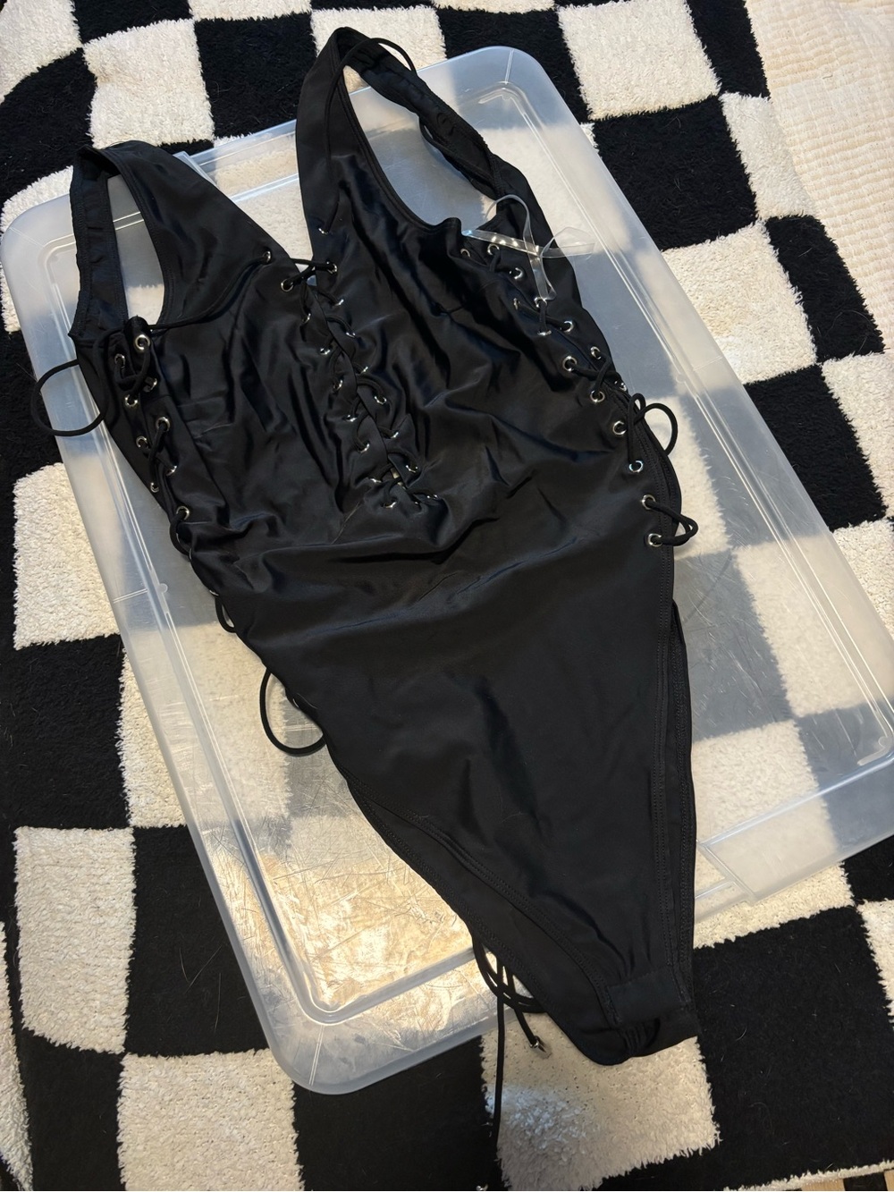 Fashion Nova Black Lace-Up Bodysuit M NWT - Picture 2 of 5